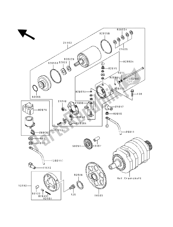 All parts for the Starter Motor of the Kawasaki EL 250D 1992