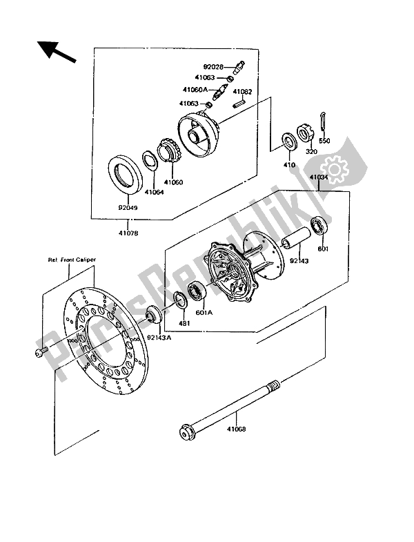 All parts for the Front Hub of the Kawasaki KMX 125 1992