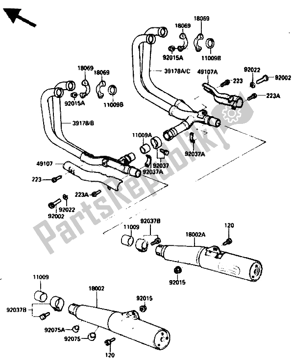 Toutes les pièces pour le Silencieux du Kawasaki GPZ 750R 1985