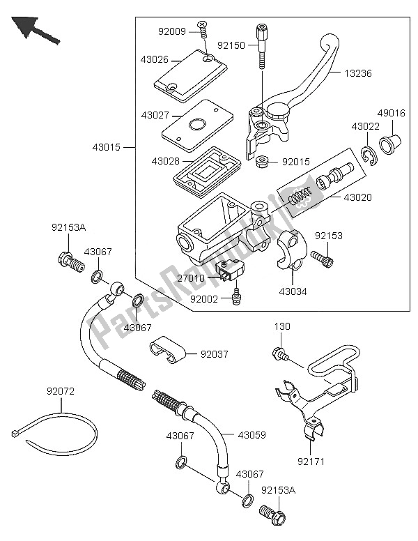 All parts for the Front Master Cylinder of the Kawasaki KLE 500 2005