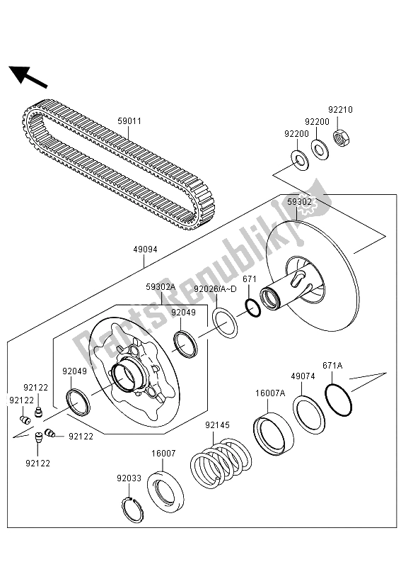 Todas las partes para Convertidor Accionado Y Correa De Transmisión de Kawasaki KVF 360 2006