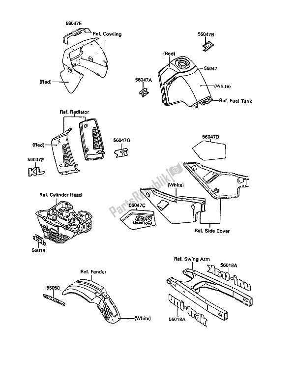 All parts for the Decals (white) of the Kawasaki KLR 650 1988