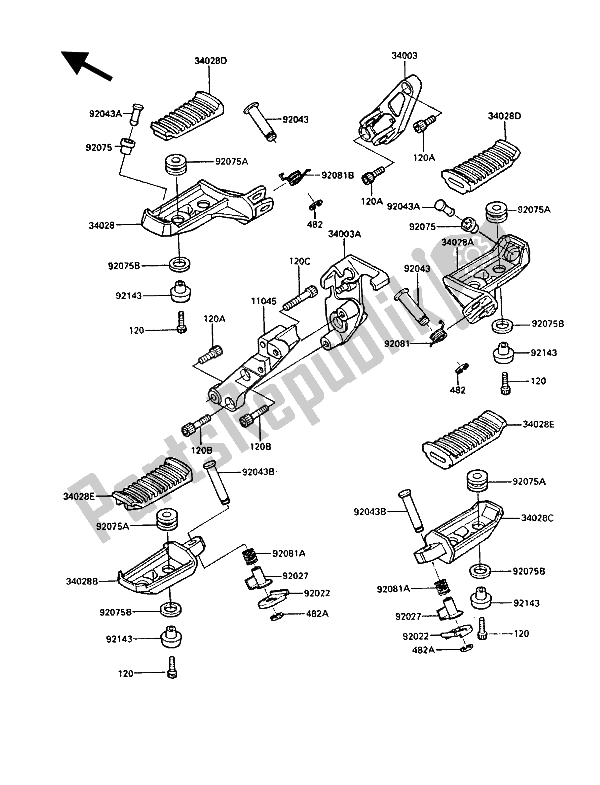 All parts for the Footrests of the Kawasaki 1000 GTR 1987