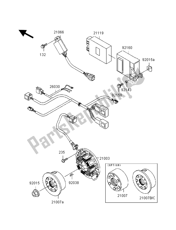 All parts for the Generator of the Kawasaki KX 250 2000