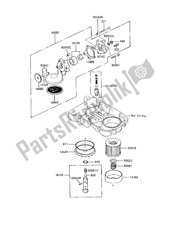 All parts for the Oil Pump of the Kawasaki GPZ 600R 1989