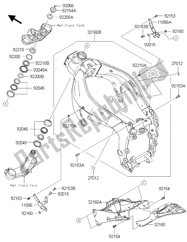 All parts for the Frame of the Kawasaki Ninja ZX 6R 600 2015