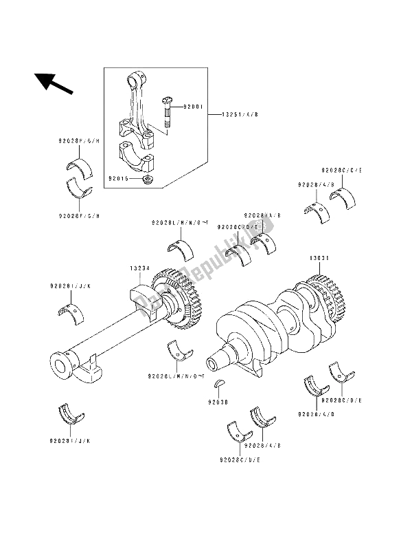 All parts for the Crankshaft of the Kawasaki KLE 500 1992