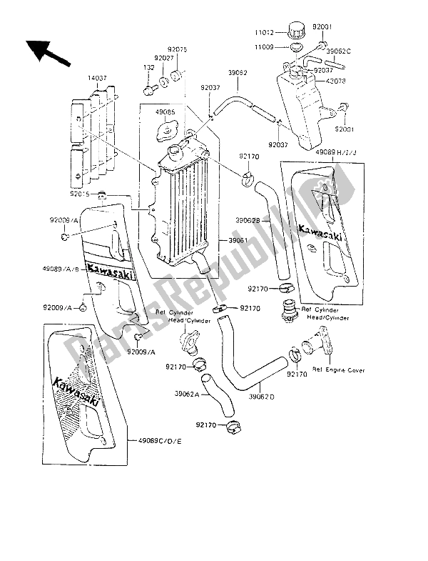 All parts for the Radiator of the Kawasaki KMX 125 1986