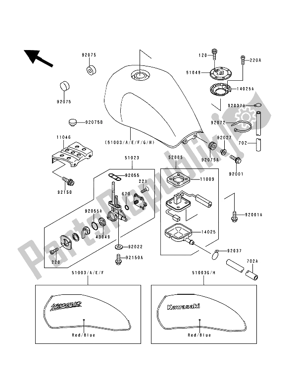 All parts for the Fuel Tank of the Kawasaki Zephyr 750 1991