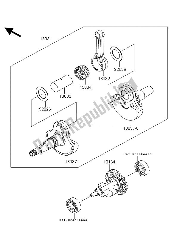 All parts for the Crankshaft of the Kawasaki KVF 360 2007