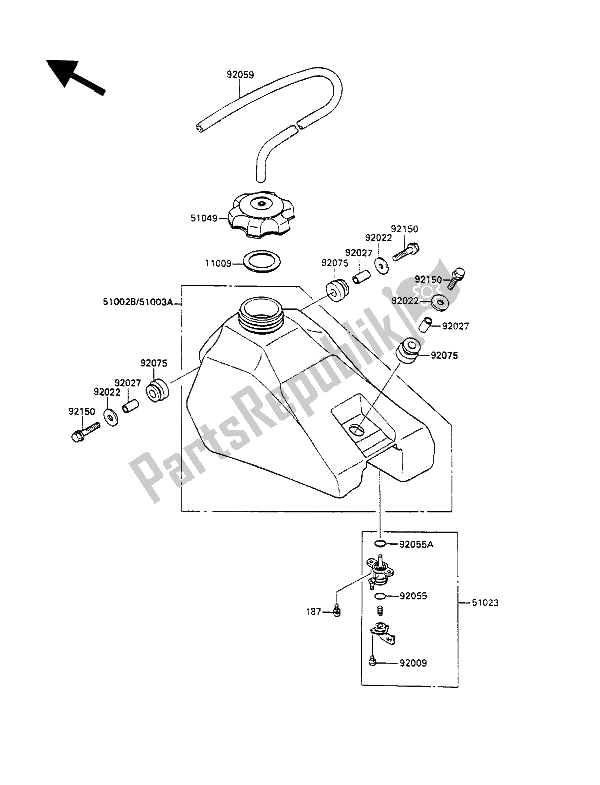 All parts for the Fuel Tank of the Kawasaki KX 100 1989