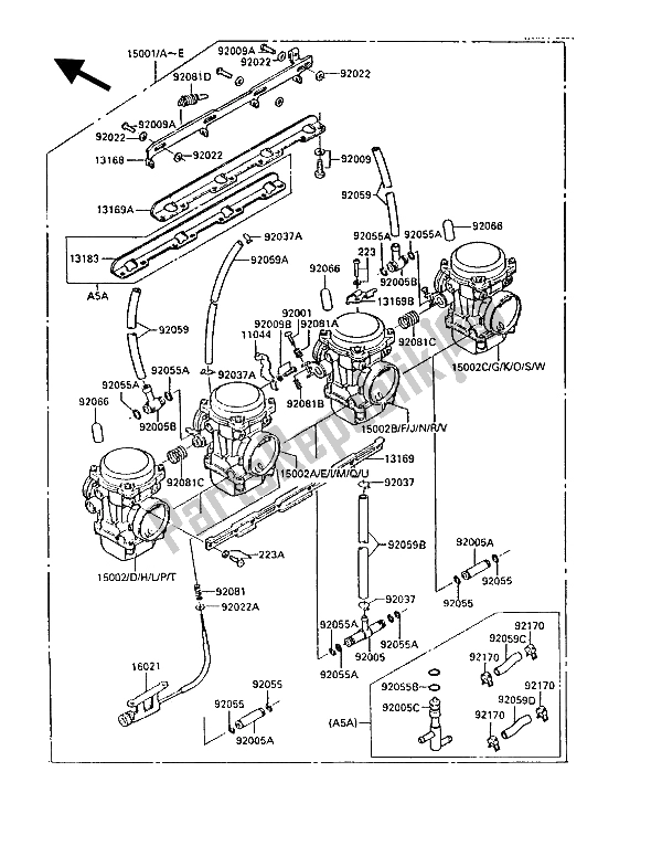 Tutte le parti per il Carburatore del Kawasaki GPZ 900R 1988