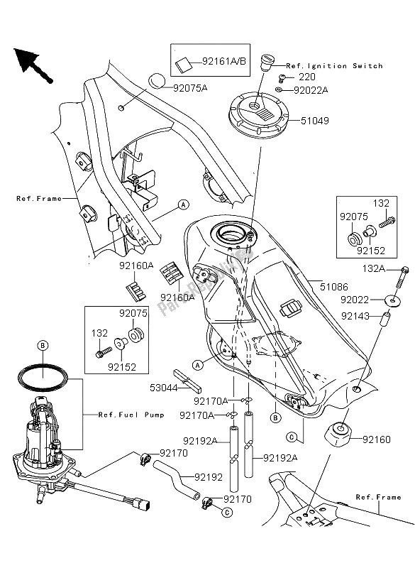 Alle onderdelen voor de Benzinetank van de Kawasaki KLX 250 2009