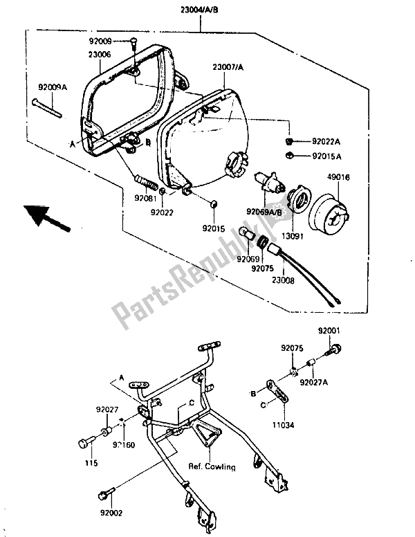 Todas las partes para Lámpara De Cabeza de Kawasaki GPZ 750 1987