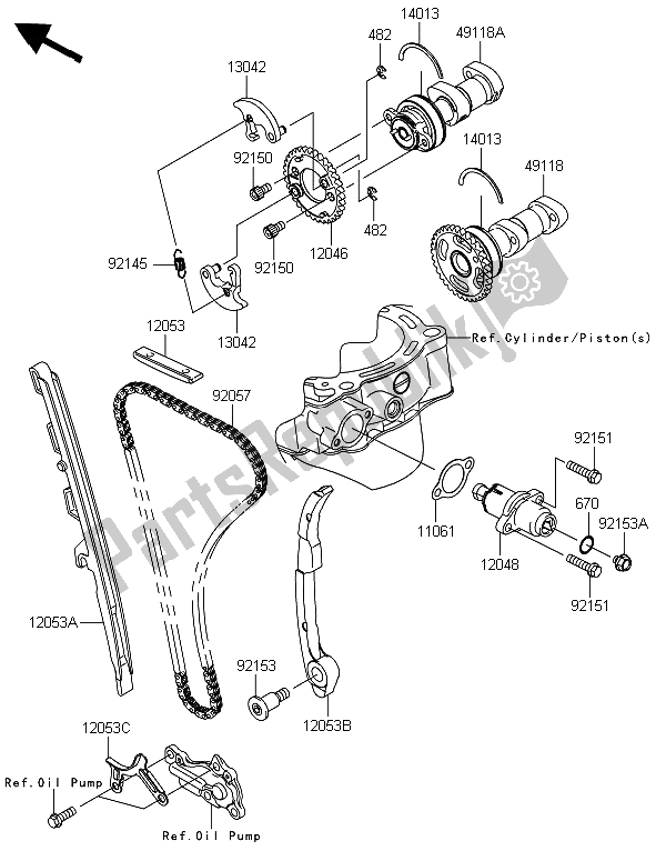 Alle onderdelen voor de Nokkenas (sen) En Spanner van de Kawasaki KFX 450R 2013