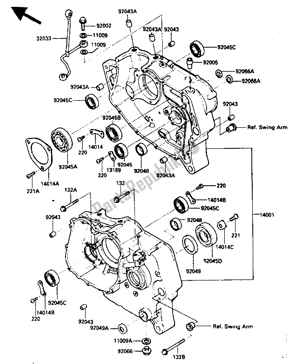 All parts for the Crankcase of the Kawasaki KLR 250 1986