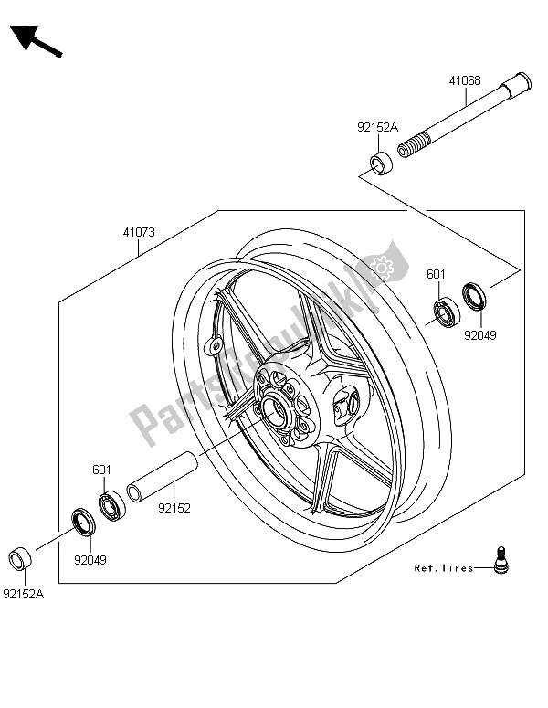 Tutte le parti per il Mozzo Anteriore del Kawasaki ZX 1000 SX ABS 2014