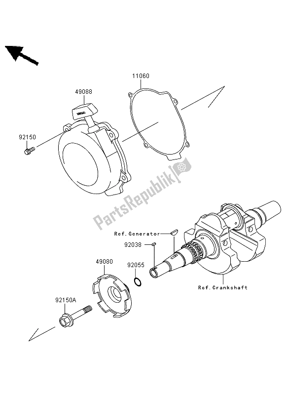 All parts for the Recoil Starter (vf650ae640352 ) of the Kawasaki KVF 650 4X4 2009
