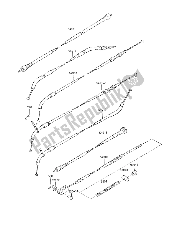 Todas as partes de Cabos do Kawasaki LTD 450 1988