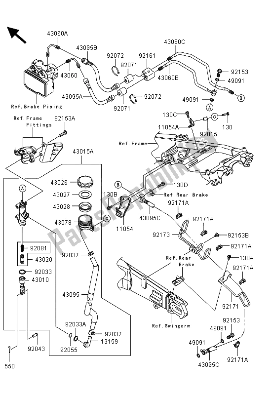 All parts for the Rear Master Cylinder of the Kawasaki ZZR 1400 ABS 2013