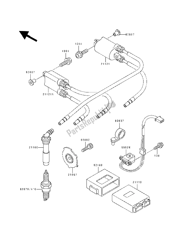 All parts for the Ignition Coil of the Kawasaki ZXR 400 1991