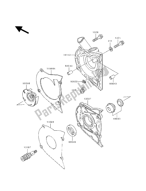 Alle onderdelen voor de Waterpomp van de Kawasaki KLE 500 1991
