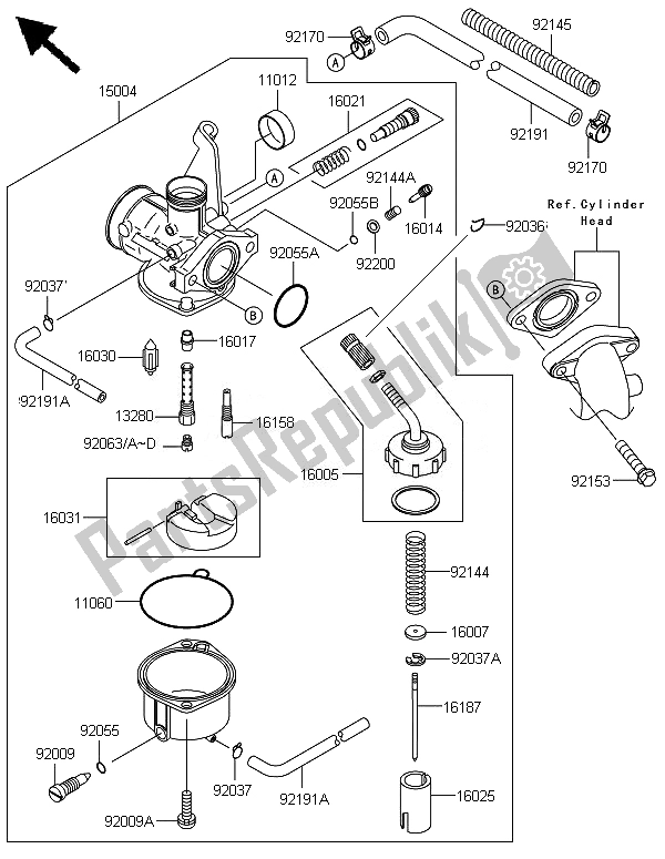 Alle onderdelen voor de Carburator van de Kawasaki KLX 110 2014