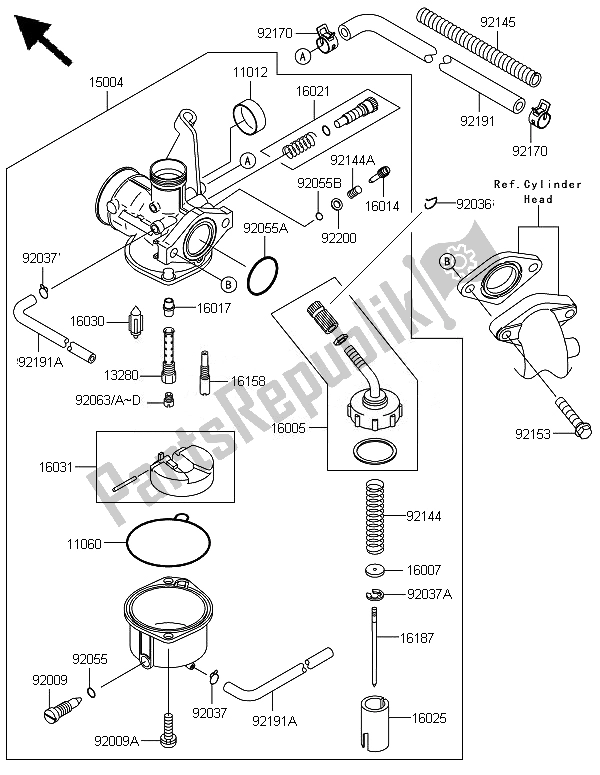 Alle onderdelen voor de Carburator van de Kawasaki KLX 110 2014