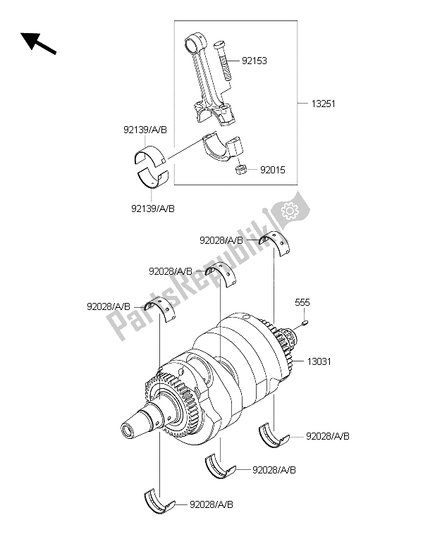 Alle onderdelen voor de Krukas van de Kawasaki ER 6N ABS 650 2015
