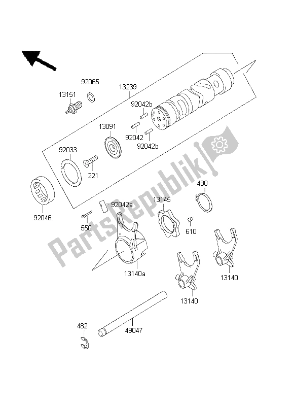All parts for the Gear Change Drum & Shift Fork of the Kawasaki ZR 7 750 2001