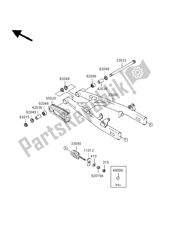 All parts for the Swingarm of the Kawasaki Eliminator 125 1998