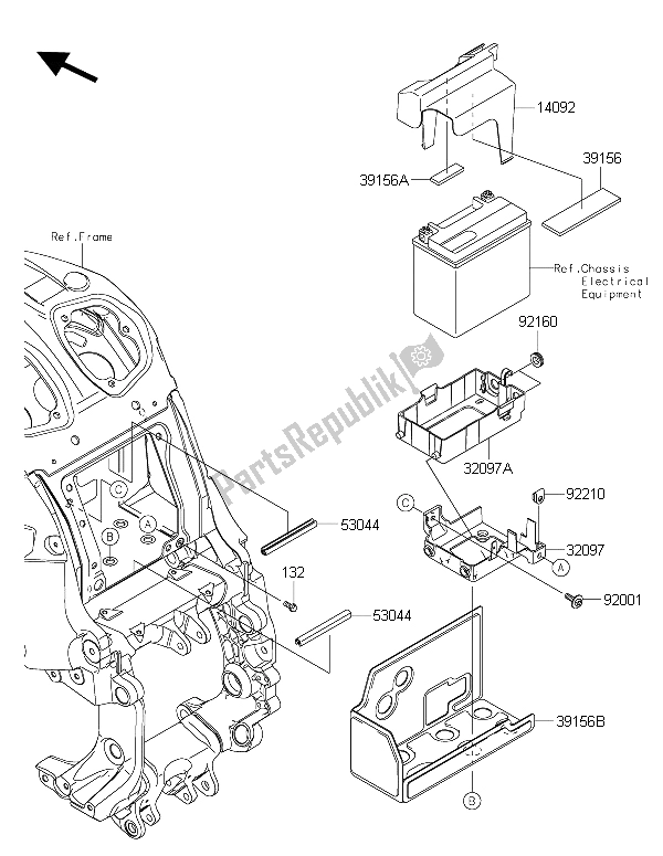 All parts for the Battery Case of the Kawasaki 1400 GTR ABS 2016