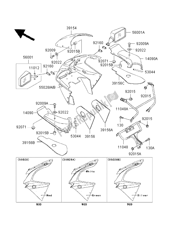 Tutte le parti per il Cuffia del Kawasaki Ninja ZX 6R 600 1997