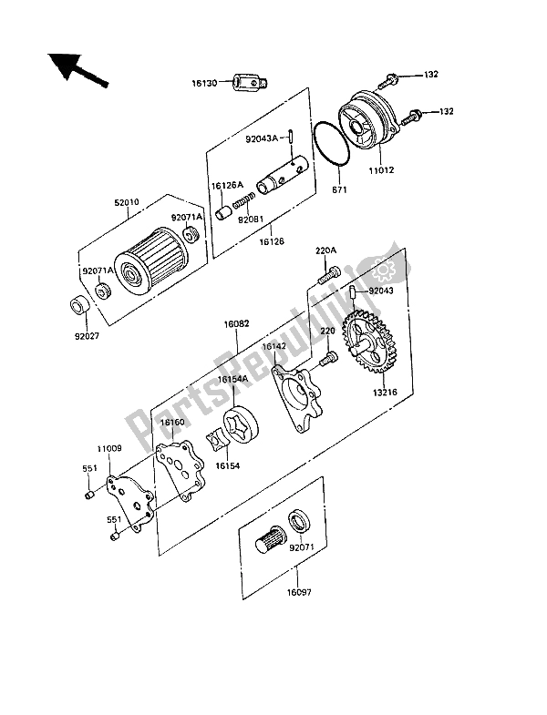 All parts for the Oil Pump of the Kawasaki KLR 500 1987