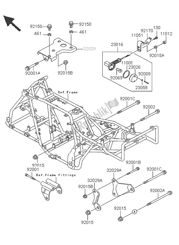 All parts for the Engine Mount of the Kawasaki KLF 300 4X4 2005