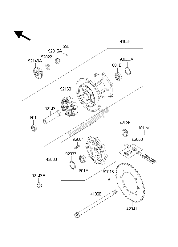 All parts for the Rear Hub of the Kawasaki KLR 650C 2003