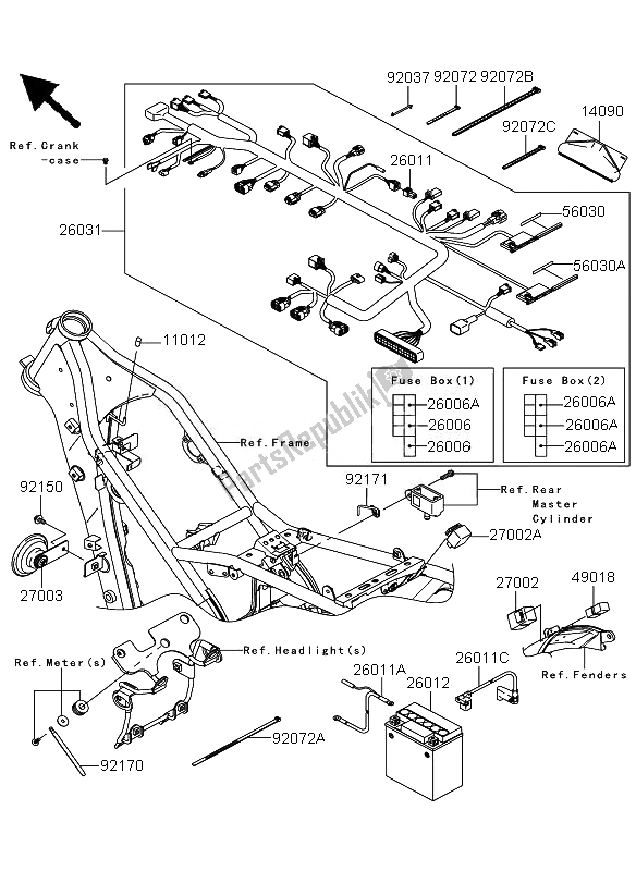 Tutte le parti per il Equipaggiamento Elettrico Del Telaio del Kawasaki KLX 250 2010