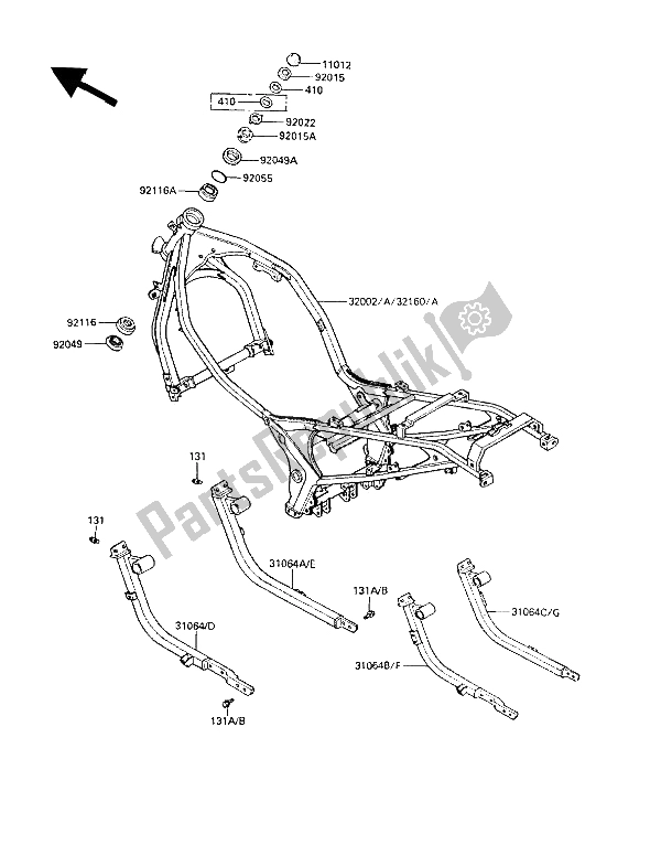 All parts for the Frame of the Kawasaki GPZ 600R 1989