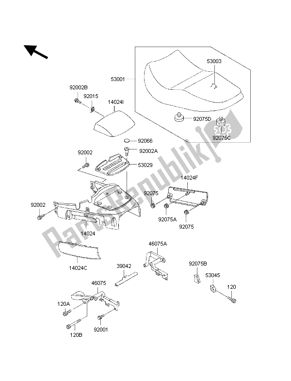 Alle onderdelen voor de Stoel van de Kawasaki 1000 GTR 1997