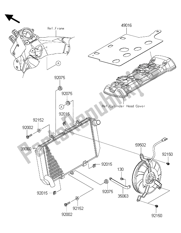 Alle onderdelen voor de Radiator van de Kawasaki Versys 1000 2015
