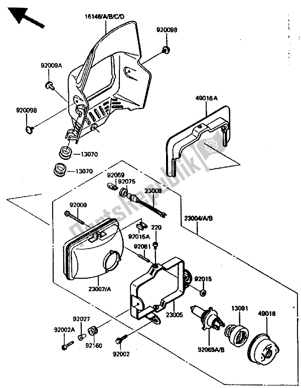 Toutes les pièces pour le Lampe Frontale du Kawasaki KLR 600 1986