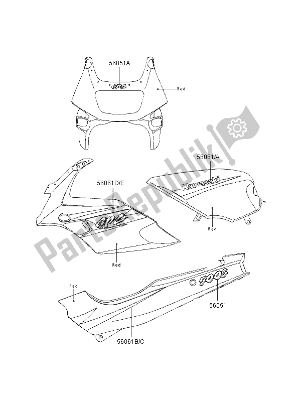 Tutte le parti per il Decalcomanie (rosso) del Kawasaki GPZ 500S UK 1996