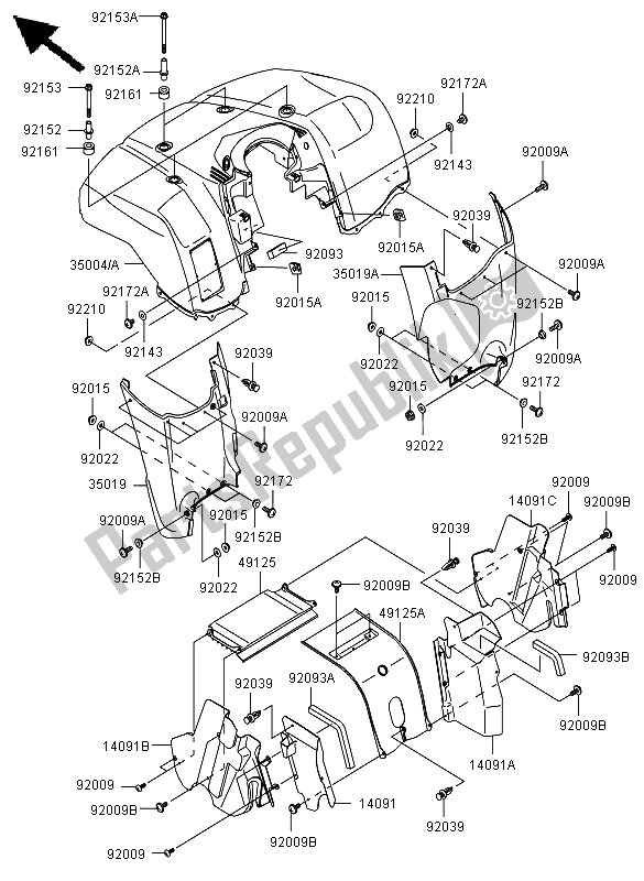 Tutte le parti per il Parafango Anteriore del Kawasaki KVF 650 4X4 2011