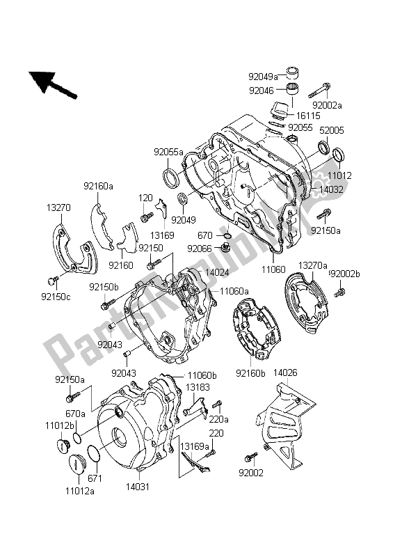 Tutte le parti per il Coperchio Del Motore del Kawasaki KLR 650 1999