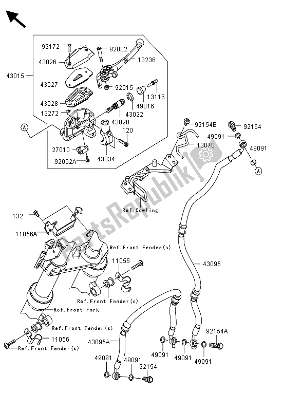 All parts for the Front Master Cylinder of the Kawasaki ER 6N 650 2013