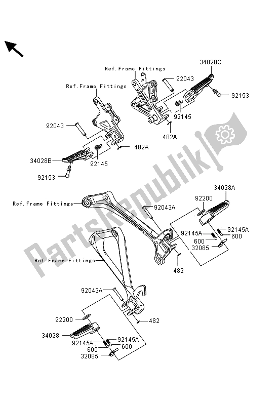 Alle onderdelen voor de Voetsteunen van de Kawasaki Ninja ZX 10R ABS 1000 2013