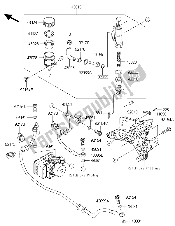All parts for the Rear Master Cylinder of the Kawasaki Z 800 ABS 2015