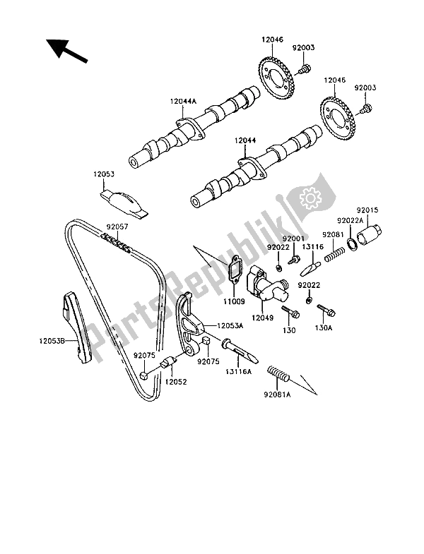 Alle onderdelen voor de Nokkenas (sen) En Spanner van de Kawasaki GT 750 1994