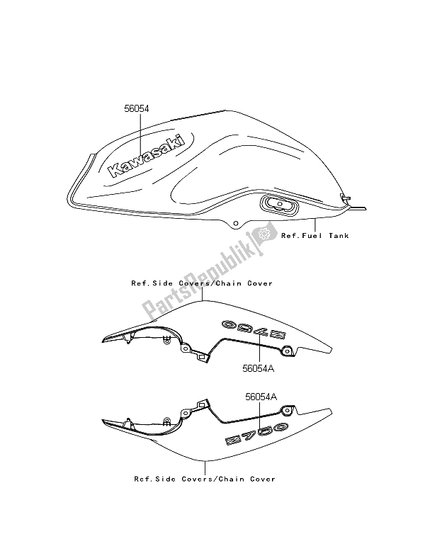 All parts for the Decals (black) of the Kawasaki Z 750 2012