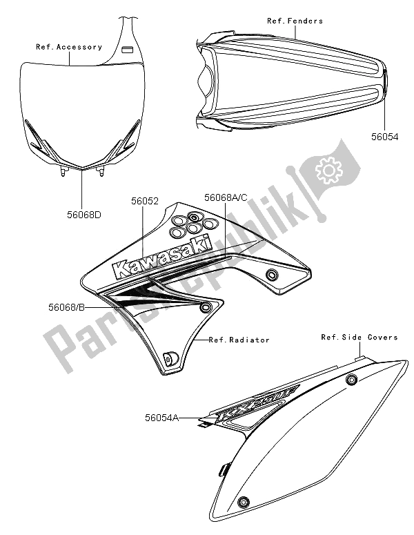 Todas las partes para Calcomanías (verde) de Kawasaki KX 250F 2009